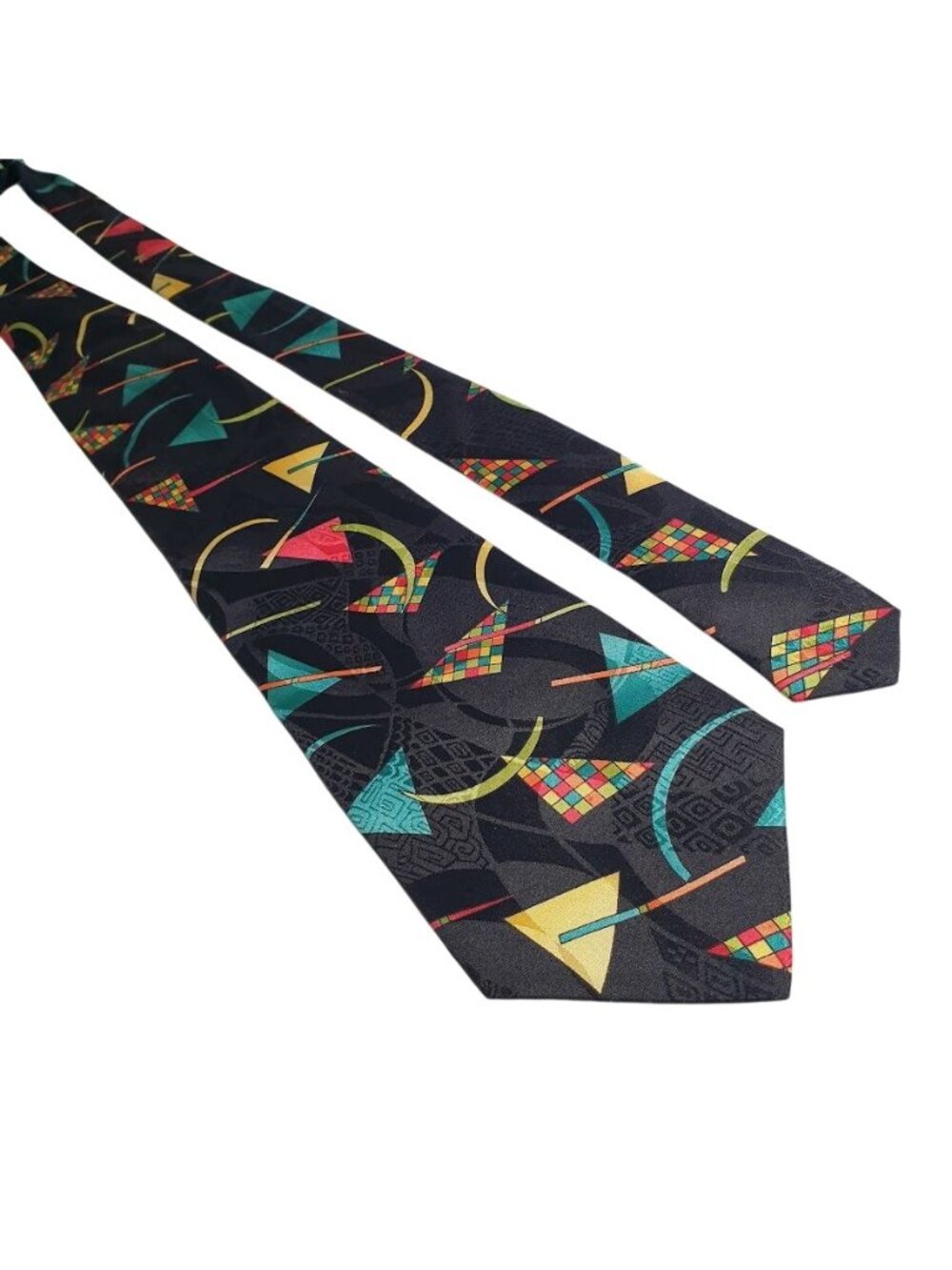 Mondo Di Marco Black Art Deco Colorful Silk Tie Made Italy Multicolor Print Gift